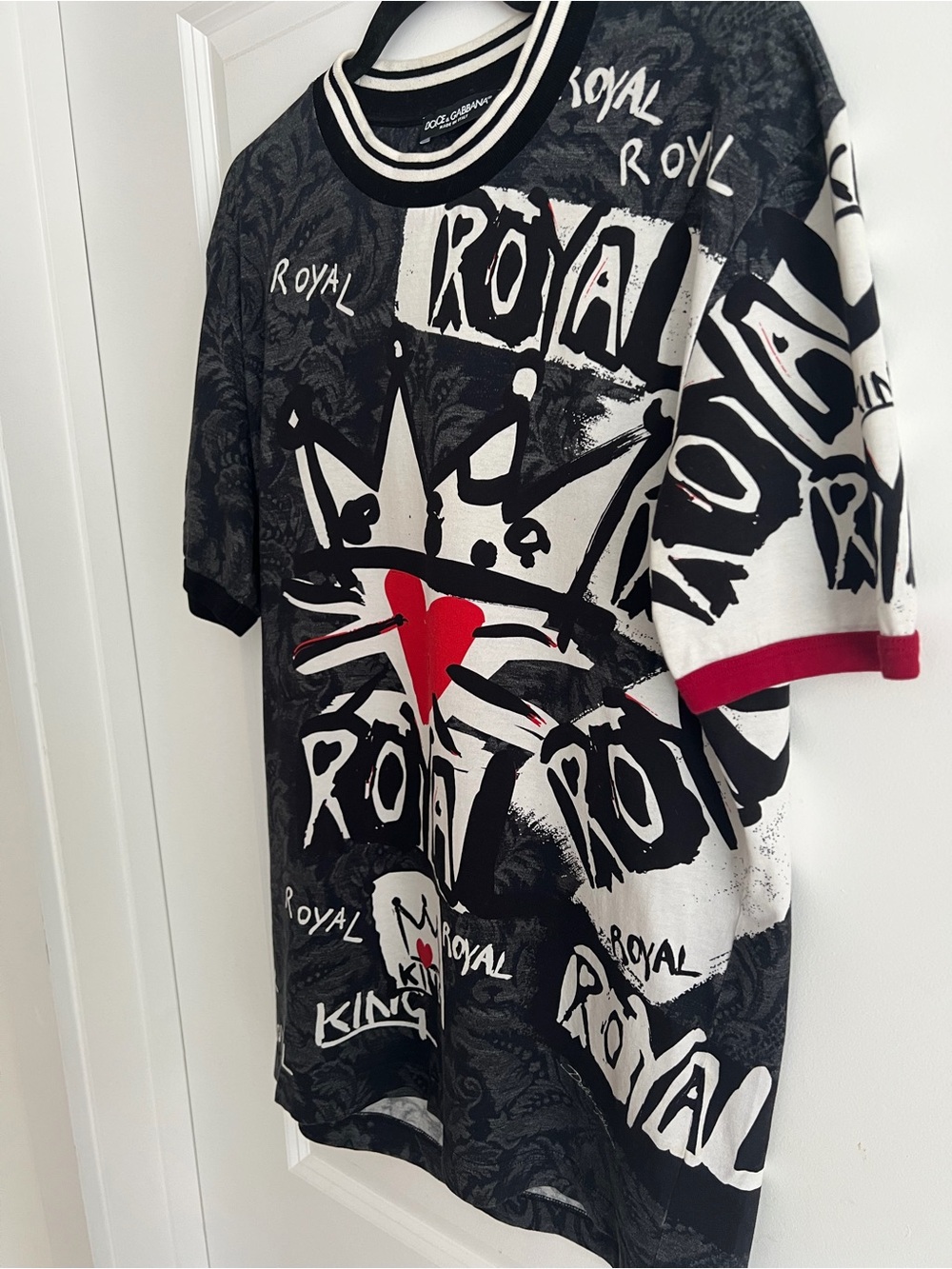 Dolce & Gabbana Black Graphic Tee With Red Heart Accent View 3
